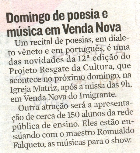 Domingo de poesia e música em Venda Nova 